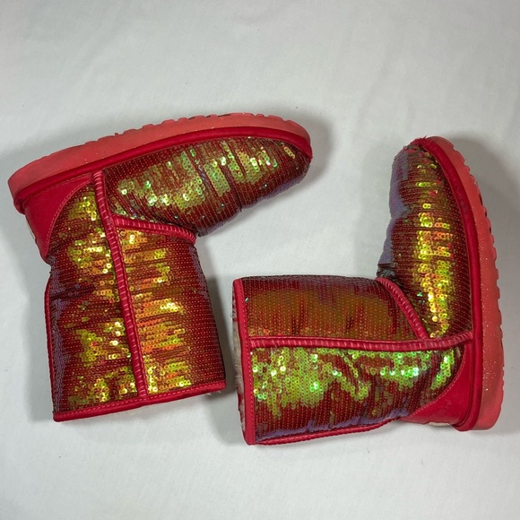 UGG Sparkles Classic Short Boots in Roseclay Pink Shearling Sequins 1003154 - Picture 7 of 13